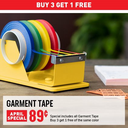 Buy 3 Get 1 Free - Garment Tape .89¢ / Special includes all Garment Tape / Buy 3 get 1 free of the same color.